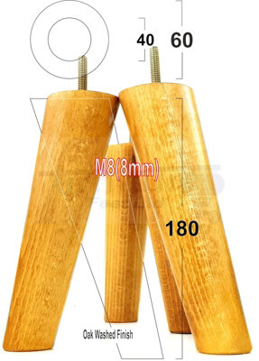 Wood Legs Oak Washed 180mm High Set Of 4 Replacement Angled Furniture
