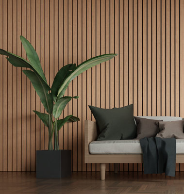 Wood Panel Co Classic Oak Acoustic Wood Slat Wall Panel - Grand 240cm x 60cm 10 slats per panel