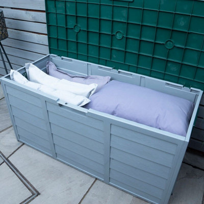 Wood Panel Effect Outdoor Storage Box - Weatherproof Wheeled Storage Chest for Garden Equipment - H54x W112 x D49cm, 296L Capacity