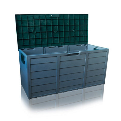 WOOD PANEL EFFECT OUTDOOR STORAGE BOX - WEATHERPROOF WHEELED STORAGE ...