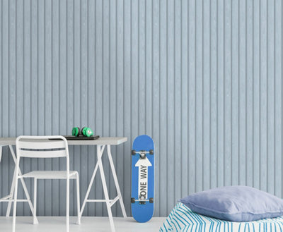 Wood Slat Blue Children's Wallpaper