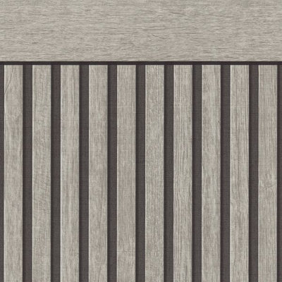 Wood Slats Dado Panel Wallpaper Grey/Black AS Creation 397442