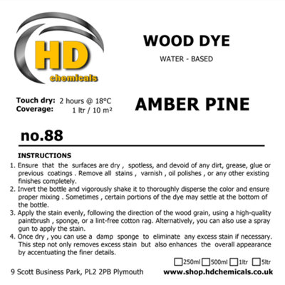 Wood Stain Dye AMBER PINE, Water Based, Non Toxic, Interior Use 1ltr