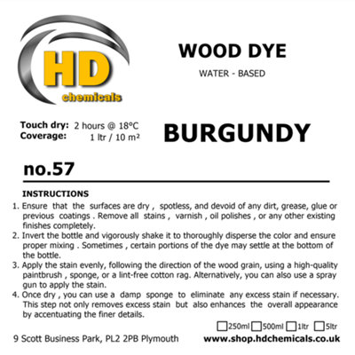 Wood Stain Dye BURGUNDY, Water Based, Non Toxic, Interior Use 500ml