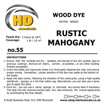 Wood Stain Dye RUSTIC MAHOGANY, Water Based, Non Toxic, Interior Use 1ltr