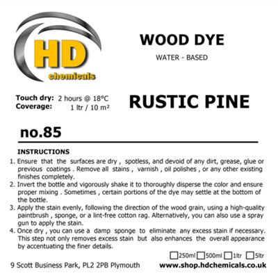Wood Stain Dye RUSTIC PINE, Water Based, Non Toxic, Interior Use 500ml