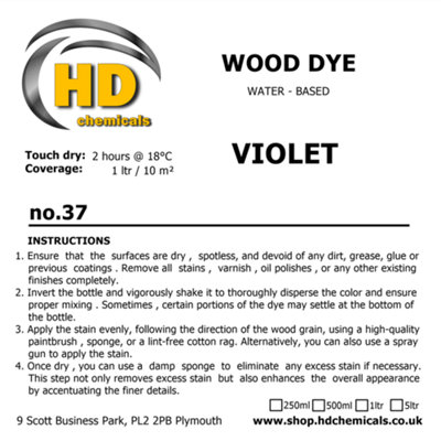 Wood Stain Dye VIOLET, Water Based, Non Toxic, Interior Use 500ml