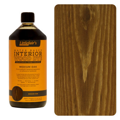 Wood Stain Water Based - Medium Oak - 1  LTR - Littlefair's