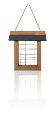 Wood Suet Bird Feeder With Slate Roof and Hanging Cord
