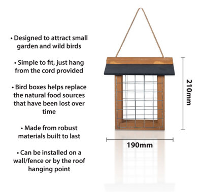 Wood Suet Bird Feeder With Slate Roof and Hanging Cord