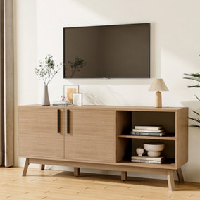 Wood TV Stand 150cm TV Unit with Storage Cabinet and Open Shelves for Living Room Bedroom