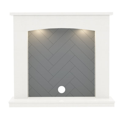 Woodbridge 46" White & Chicago Concrete Herringbone Micro Marble Inglenook
