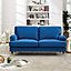 Woodbury 158cm Wide 2 Seat Blue Velvet Fabric Sofa Walnut Colour Legs with Brass Coloured Wheel