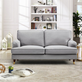 Woodbury 158cm Wide 2 Seat Grey Velvet Fabric Sofa Walnut Colour Legs with Brass Coloured Wheel