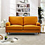 Woodbury 158cm Wide 2 Seat Orange Velvet Fabric Sofa Walnut Colour Legs with Brass Coloured Wheel