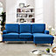 Woodbury 218cm Reversible Blue Velvet Fabric Corner Sofa Walnut Colour Legs with Brass Coloured Wheel