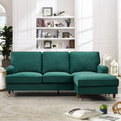 Green velvet deals l shaped sofa