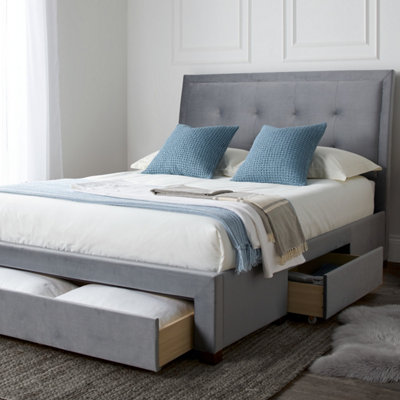 Woodbury Grey Upholstered Drawer Storage Bed Frame Double DIY at B&Q