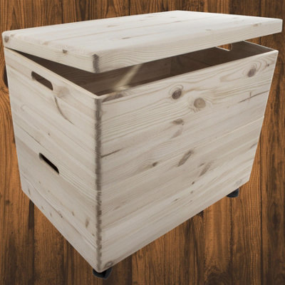 Woodeedoo 2-Tier Extra Large Deep Wooden Storage Boxes with Lid and ...
