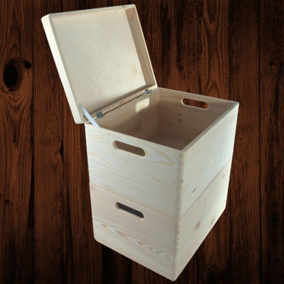 Woodeedoo 2 Tier Wooden Storage Box Set Lid Handles Large Deep ...
