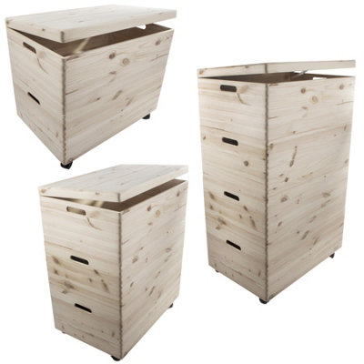 Woodeedoo 3-Tier Extra Large Deep Wooden Storage Boxes with Lid and ...