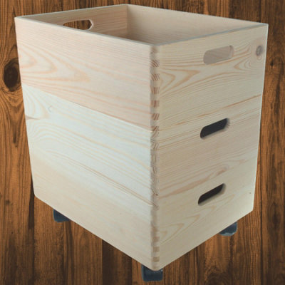 Woodeedoo 3 Tier Shallow Wooden Storage Box Set on Wheels Wide ...