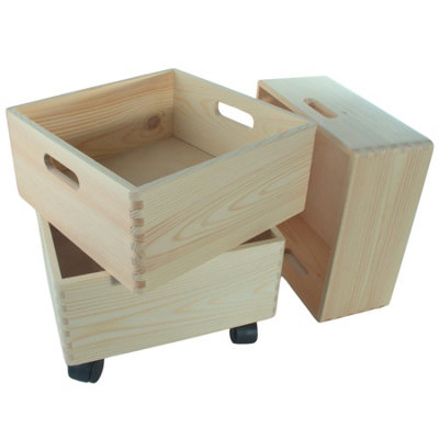 Woodeedoo 3 Tier Square Wooden Storage Crate Set with Wheels Stackable ...