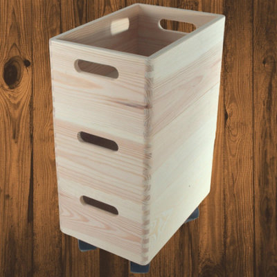 Woodeedoo 3 Tier Stackable Wooden Crate Storage Box Set with Wheels ...