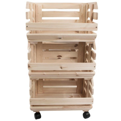 Woodeedoo 3-Tier Stackable Wooden Vegetable Rack Storage Crate Set with ...