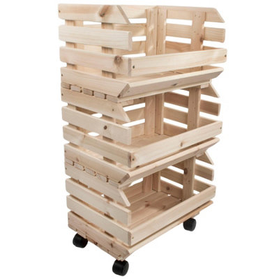 Woodeedoo 3-Tier Stackable Wooden Vegetable Rack Storage Crate Set with ...