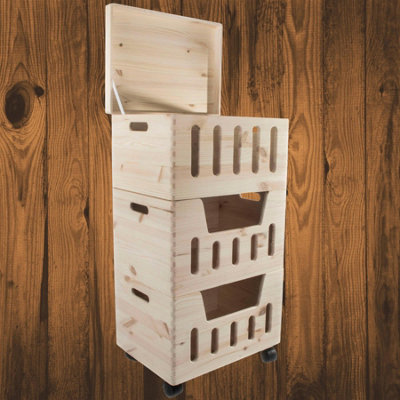 Woodeedoo 3 Tier Wooden Storage Box Set with Wheels and Lid for Home ...