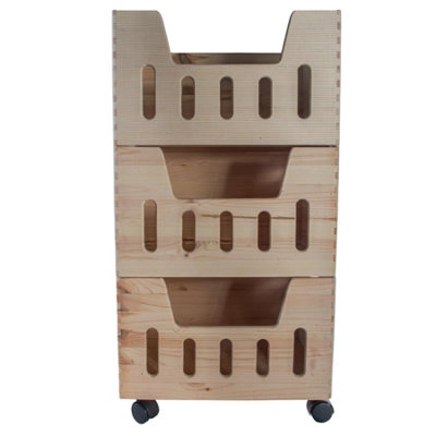 Woodeedoo 3 Tier Wooden Storage Box Set with Wheels Lightweight Open ...