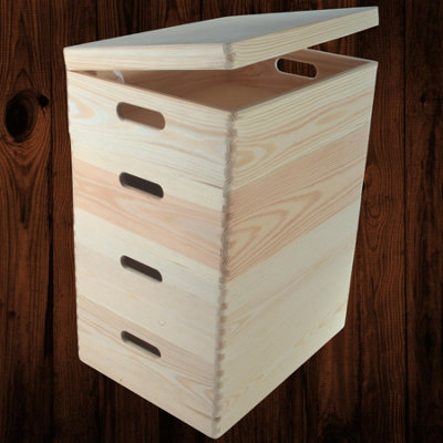 Woodeedoo 4 Tier Wooden Storage Box Set Lid & Handles Stackable Crates ...