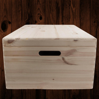 Woodeedoo Extra Large Deep Wooden Storage Box with Lid Handles and ...