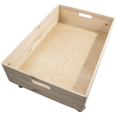 Woodeedoo Extra Large Shallow Open Top Wooden Storage Box with Wheels ...