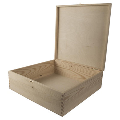 Woodeedoo Extra Large Square Wooden Chest with Hinged Lid and Clasp for ...