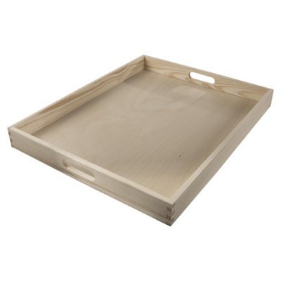 Woodeedoo Extra Large Wooden Serving Tray with Handles in Unfinished ...