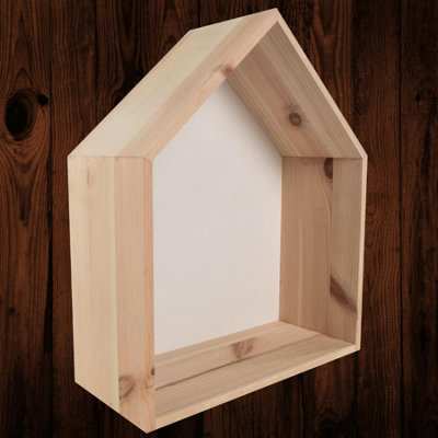 WOODEEDOO HOUSE SHAPED WOODEN WALL DISPLAY SHELF WITH WHITE BACK PANEL ...