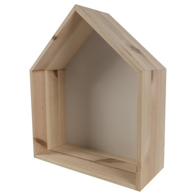 WOODEEDOO HOUSE SHAPED WOODEN WALL DISPLAY SHELF WITH WHITE BACK PANEL ...