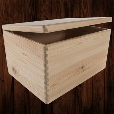 Woodeedoo Large Deep Rectangular Wooden Box with Hinged Lid for Crafts ...