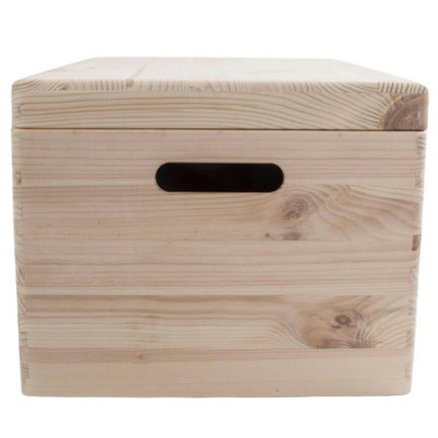 Woodeedoo Large Deep Wooden Storage Box Chest with Lid Handles ...