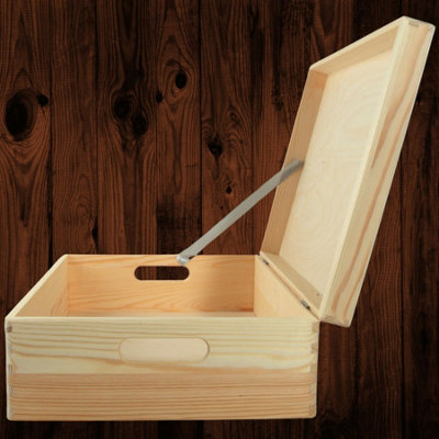 Woodeedoo Large Shallow Wooden Storage Box with Lid & Handles for Toys ...