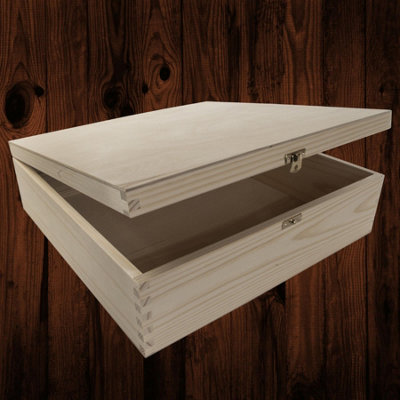 Woodeedoo Large Square Wooden Storage Chest with Hinged Lid and Clasp ...