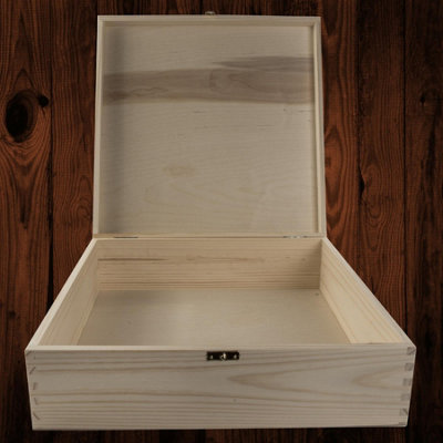 Woodeedoo Large Square Wooden Storage Chest with Hinged Lid and Clasp ...