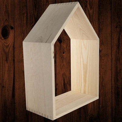 Woodeedoo Large Wooden House Shaped Wall Shelf Open Back Pine Display ...