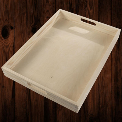 Woodeedoo Large Wooden Serving Tray With Handles Unfinished Pine For Snacks Drinks Or Decorative Use In Kitchen Or Living Room