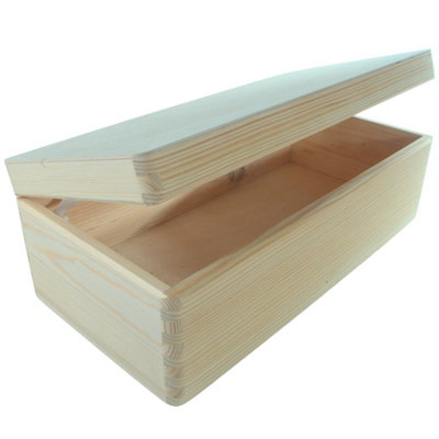 Woodeedoo Long Wooden Storage Box with Hinged Lid Keepsake Memory Chest ...