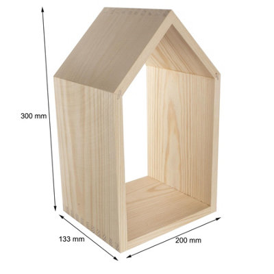 Woodeedoo Medium Wooden House Shaped Wall Shelf Open Back Pine Display ...