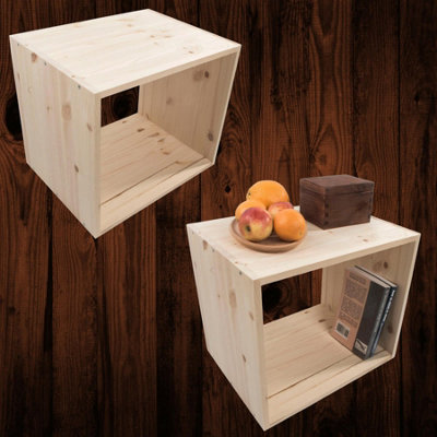 Woodeedoo Set of 2 Pine Cube Bookcase Shelving Units Stackable Freestanding Floor Storage Boxes for Home or Office 45 x 39 x 35 cm