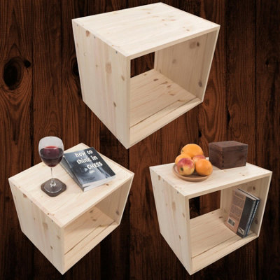 Woodeedoo Set of 3 Cube Shelving Units Natural Pine Bookcase Storage DIY Freestanding Furniture Room Organisation 45 x 39 x 35 cm